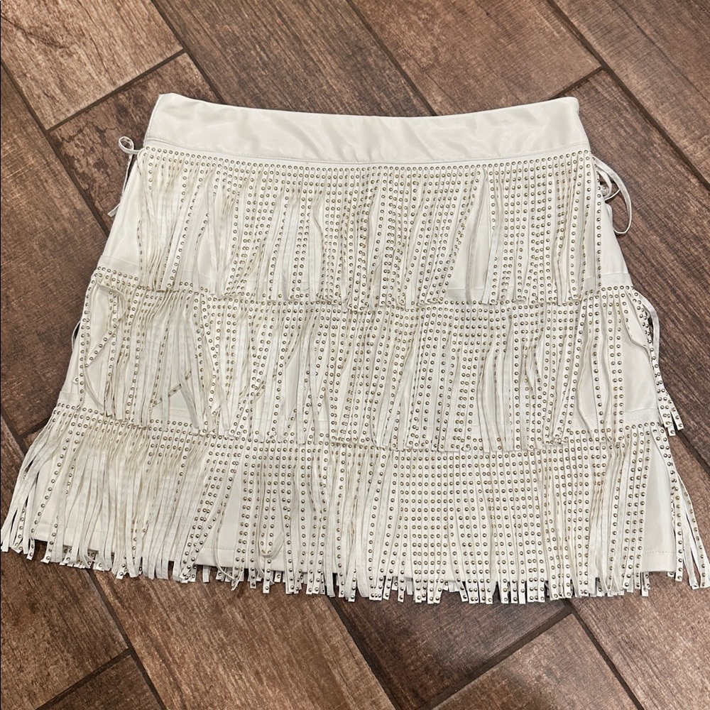 White (Faux) Leather Fringe Skirt